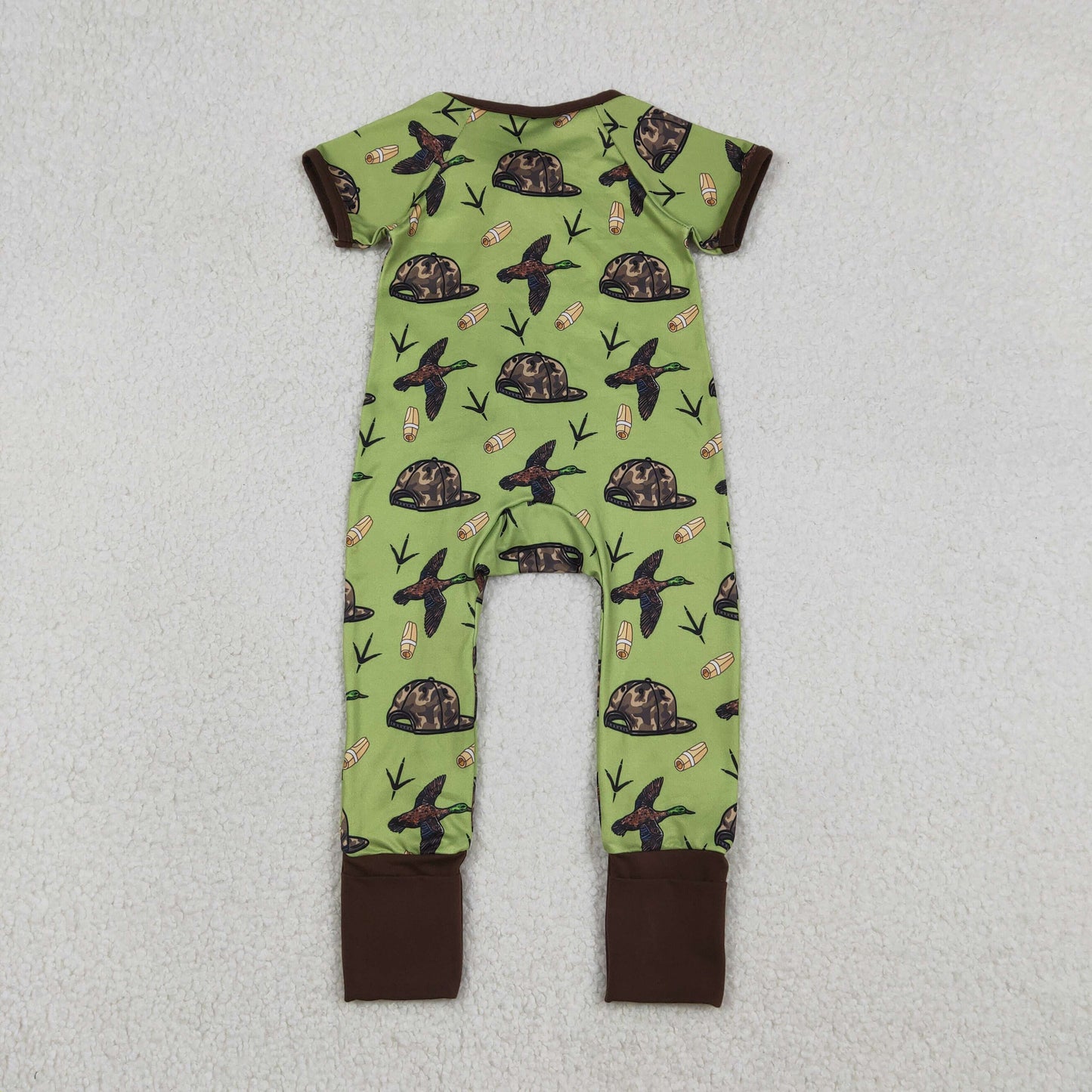 SR3499 Baby Boys Camo Hat Duck Calls Hunting Two Way Zip Convertible Rompers