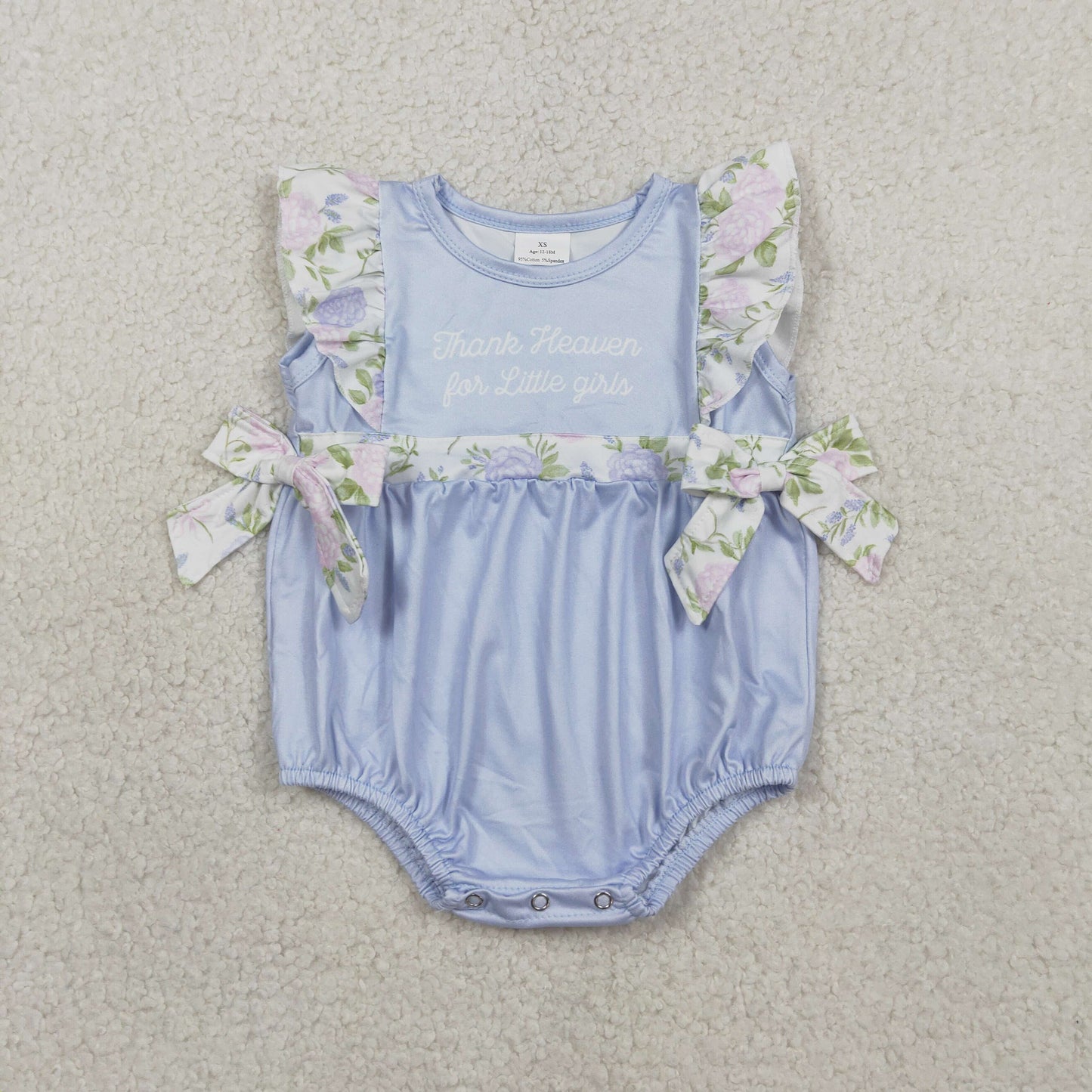 SR3506 Thank Heaven For Little Girls Flutter Sleeve Flowers Ruffle Romper