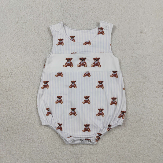 SR3570 Baby Boys Sleeveless Grey Stripe Bears Dolls Romper