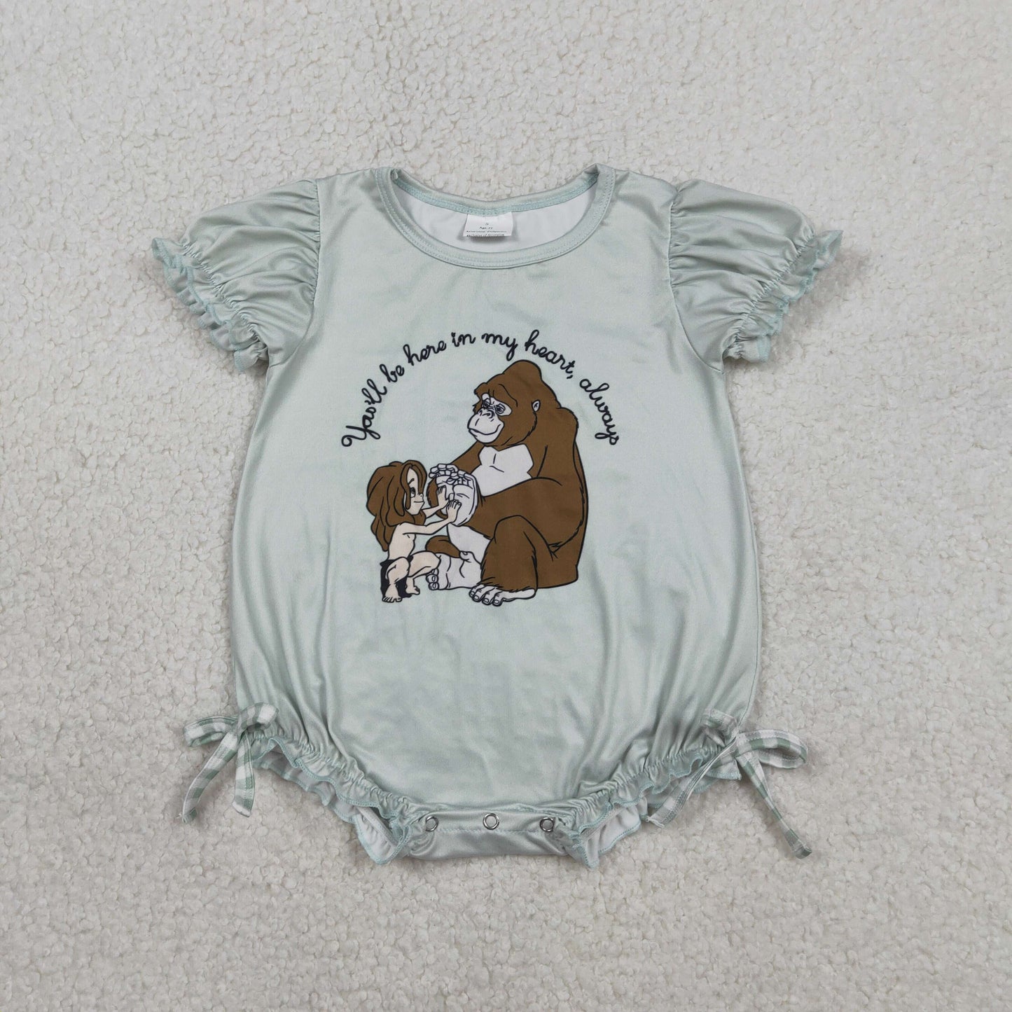SR3589 Baby Girls Cartoon Monkey Short Ruffle Sleeve Rompers