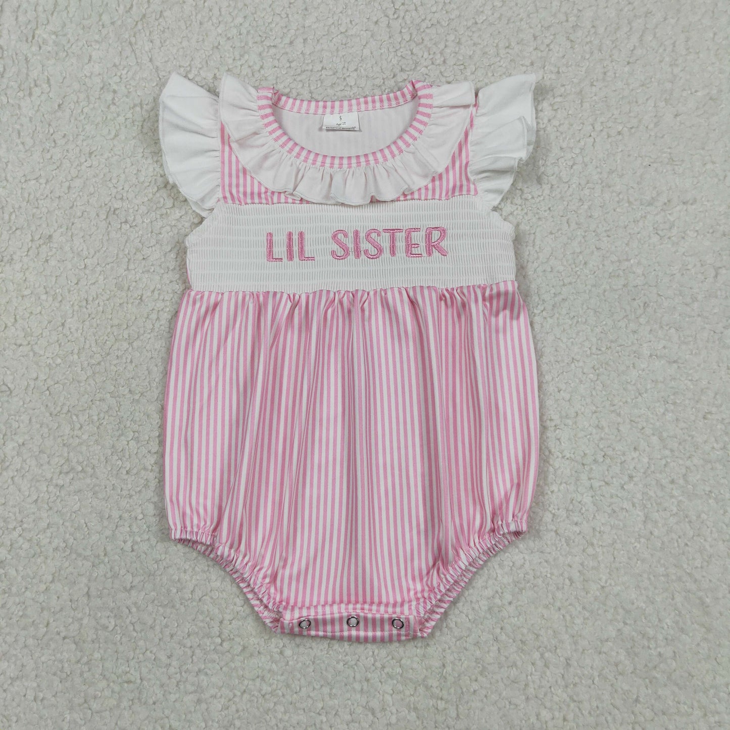 Sibling Smocked Lil Sister Brother Baby Kids Romper Tunic Bummies Knee Length Dress