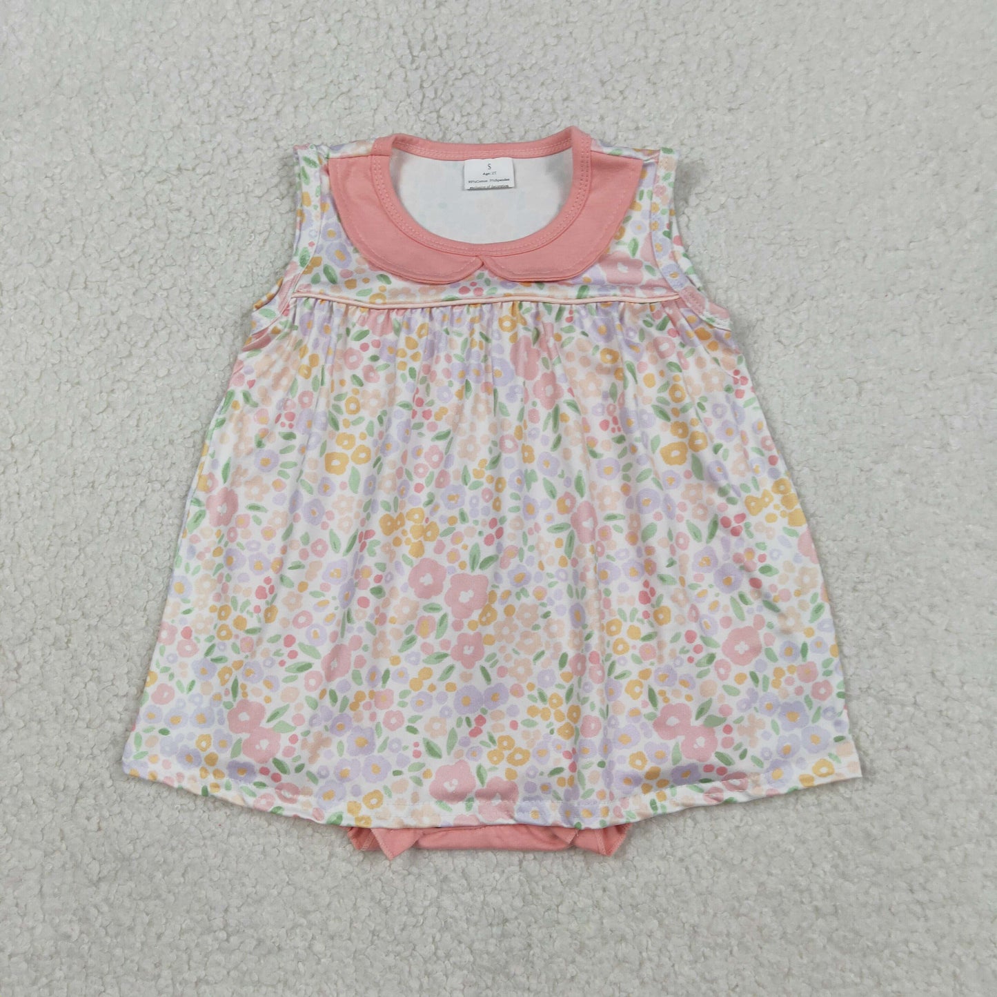 SR3628 Baby Girls Sleeveless Collar Peach Flowers Tunic Bummies Ruffle Rompers