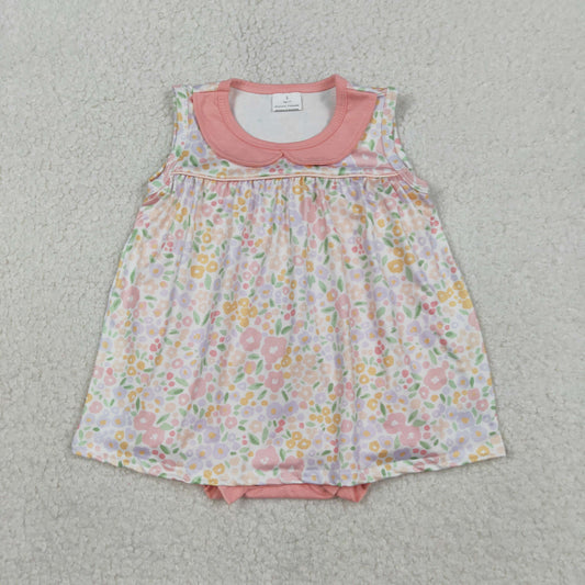 SR3628 Baby Girls Sleeveless Collar Peach Flowers Tunic Bummies Ruffle Rompers