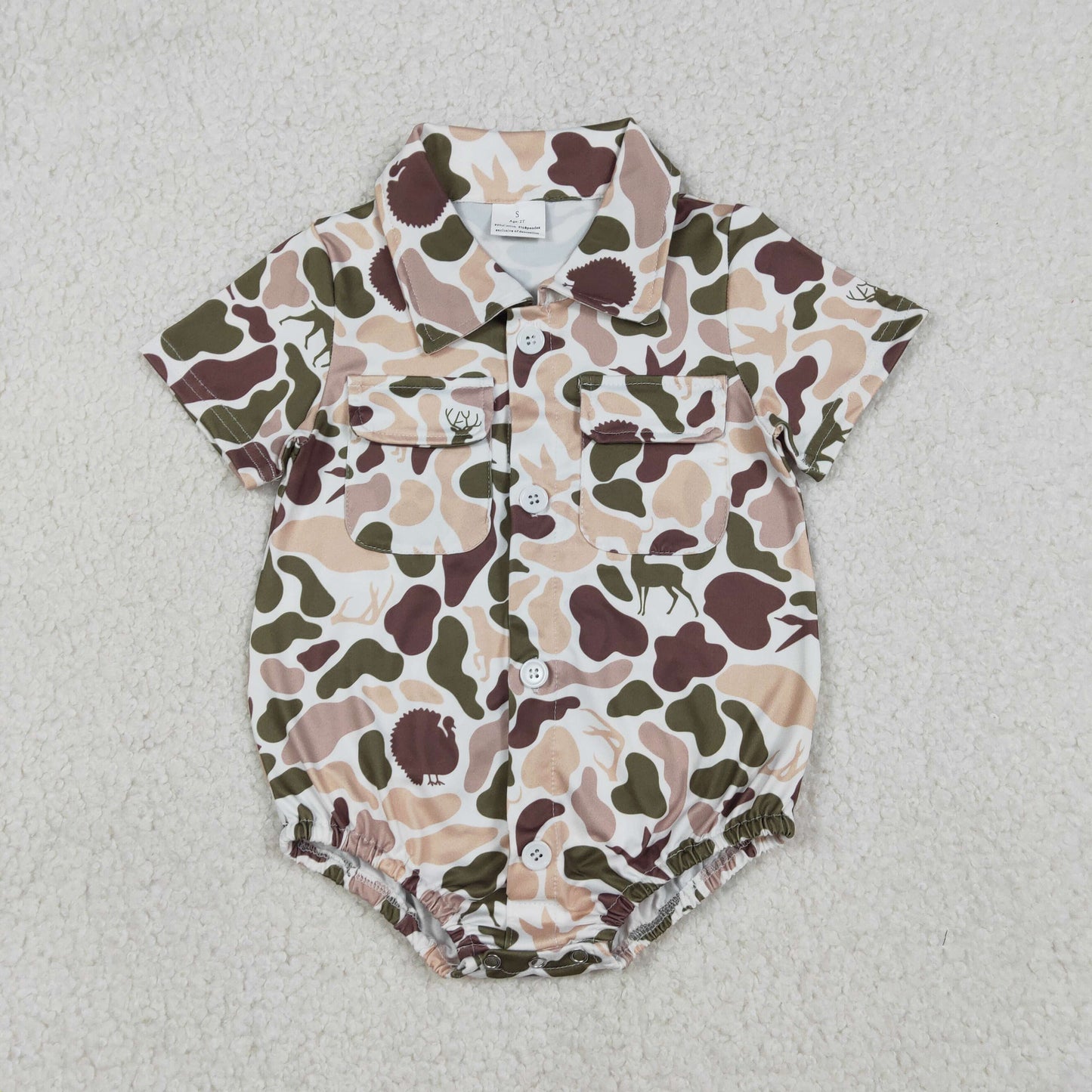 Sibling Baby Boys Southern Camo Button Pockets Hunting Rompers
