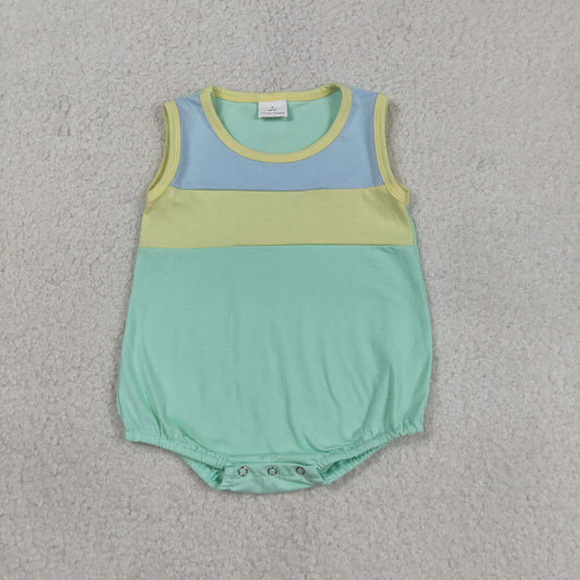 SR3660 Baby Boys Sleeveless Aqua Yollw Blue Patchwork Romper