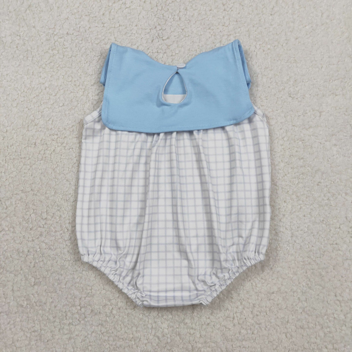 SR3751 Baby Boys Blue Sleeveless Grey Checked Romper