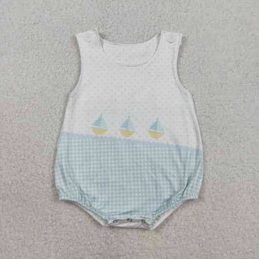 SR3754 Baby Boys Sleeveless Polk Dots Boats Rompers