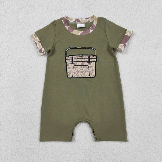SR3761 Baby Boys Olive Short Sleeve Embroidery Khaki Camo Boxes Hunting Rompers
