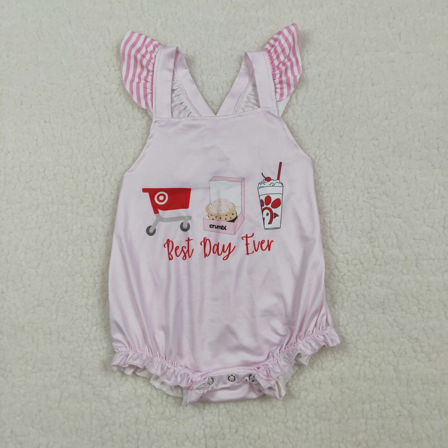 Sibling Baby Girls Pink Stripe Best Day Ever Tunic Ruffle Short Clothes Set Back Bow Rompers