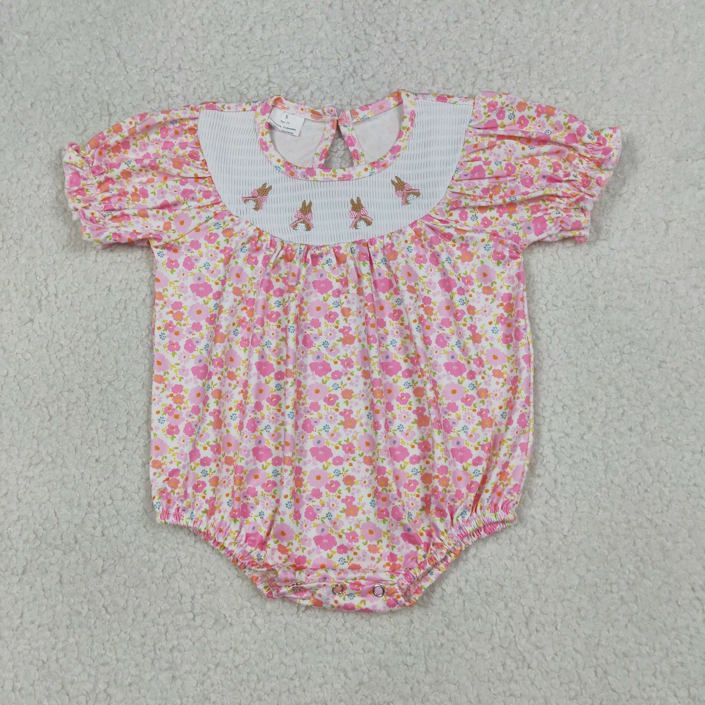 Sibling Baby Girls Smocked Bow Rabbits Flowers Easter Knee Length Dress Ruffle Rompers