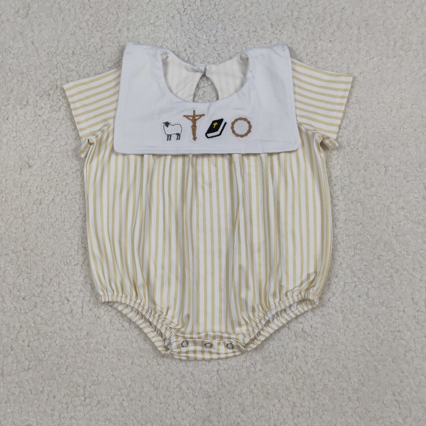Sibling Baby Kids Embroidery Cross Sheep Stripe Top Short Clothes Set Rompers
