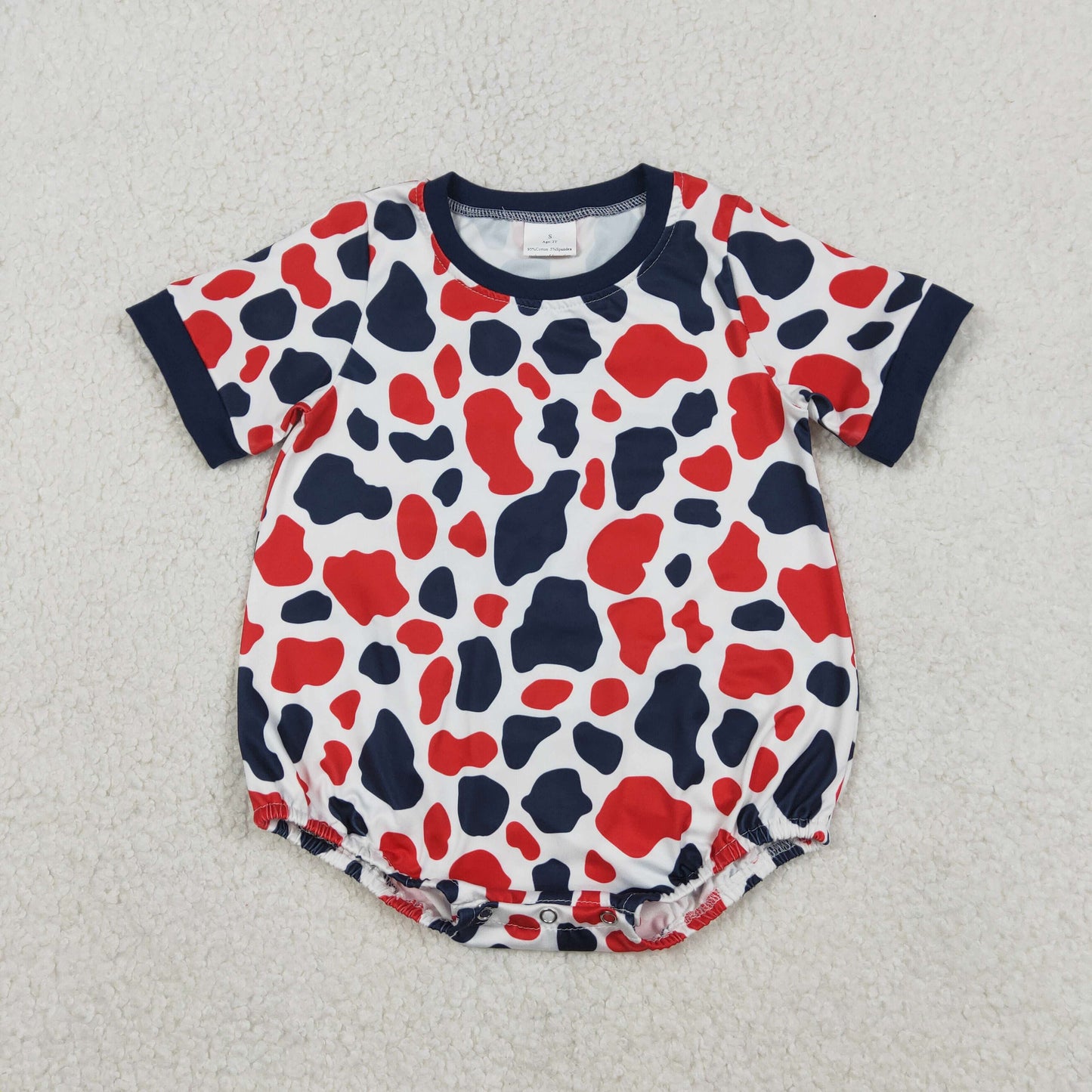 SR3822 Baby Boys Short Sleeve Red Navy Camo 4th of July Rompers