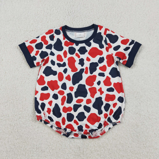 SR3822 Baby Boys Short Sleeve Red Navy Camo 4th of July Rompers