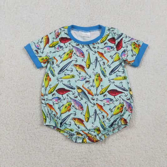 SR3824 Baby Boys Short Sleeve Fishing Hunting Romper