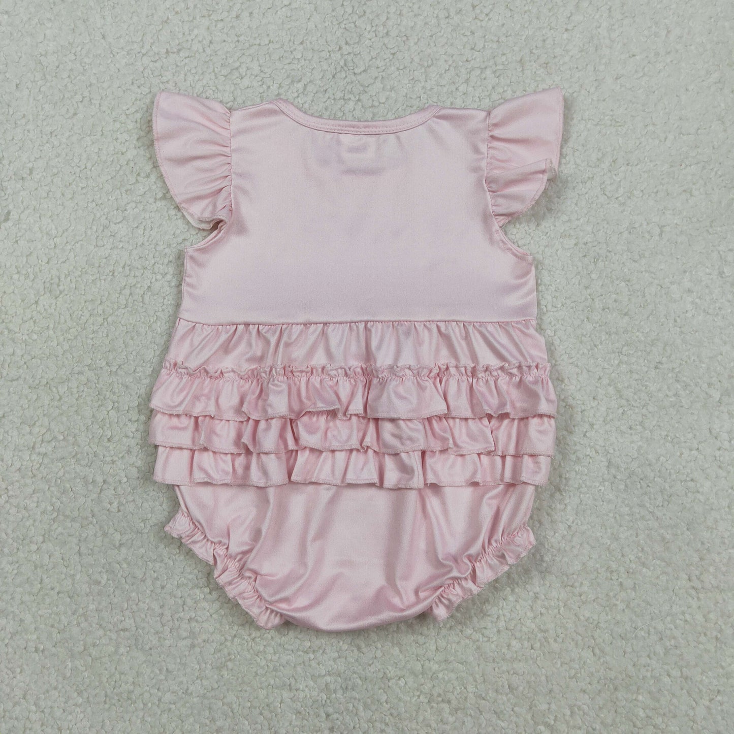 SR3825 Baby Pink Flutter Sleeve I'm Just a Girl Bubble Ruffle Romper