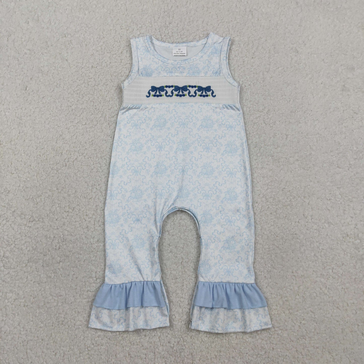 SR3843 Smocked Bows Baby Girls Flowers Checked Ruffle Pant Rompers