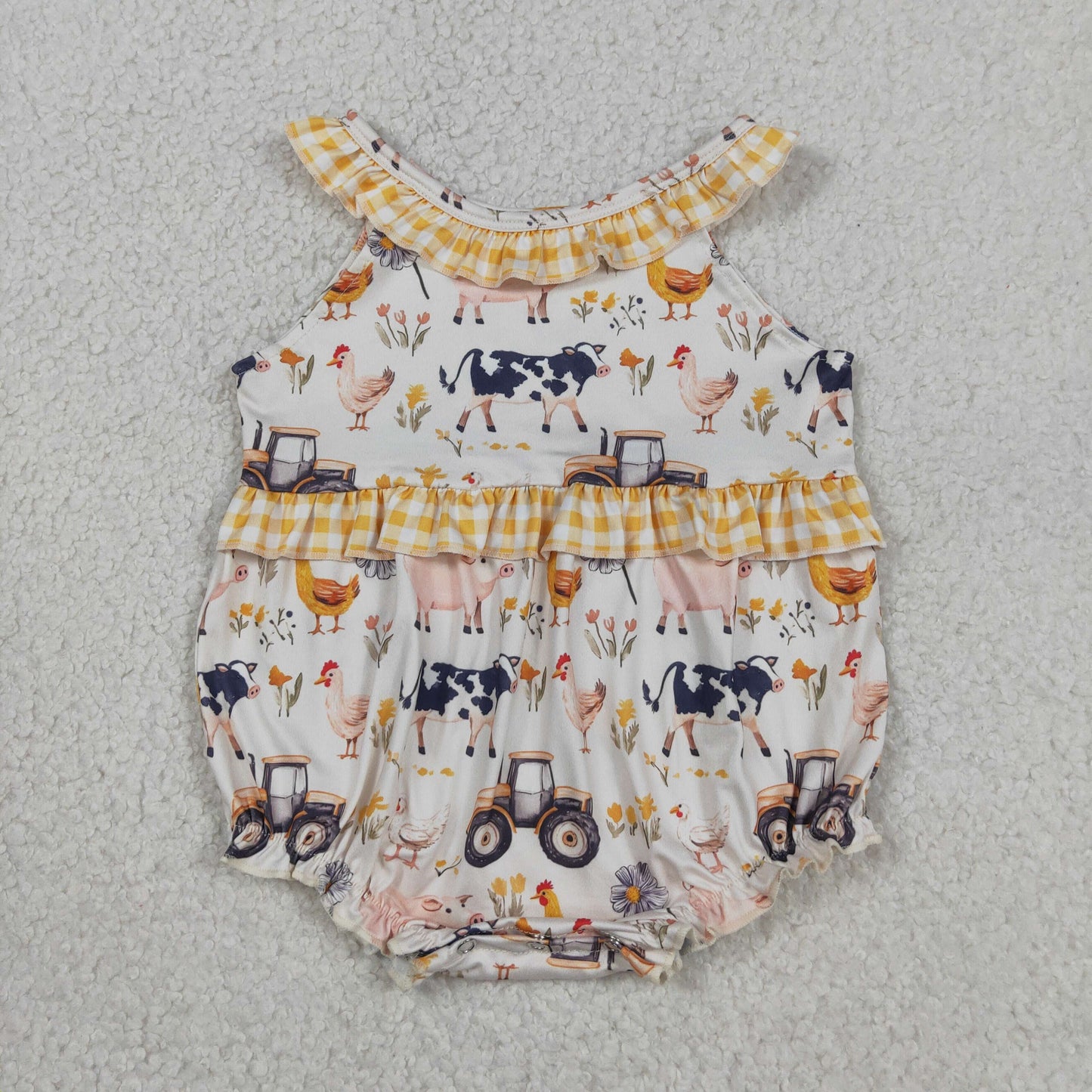 Sibling Baby Girls Sleeveless Pigs Cows Tunic Ruffle Short Farm Clothes Set Rompers