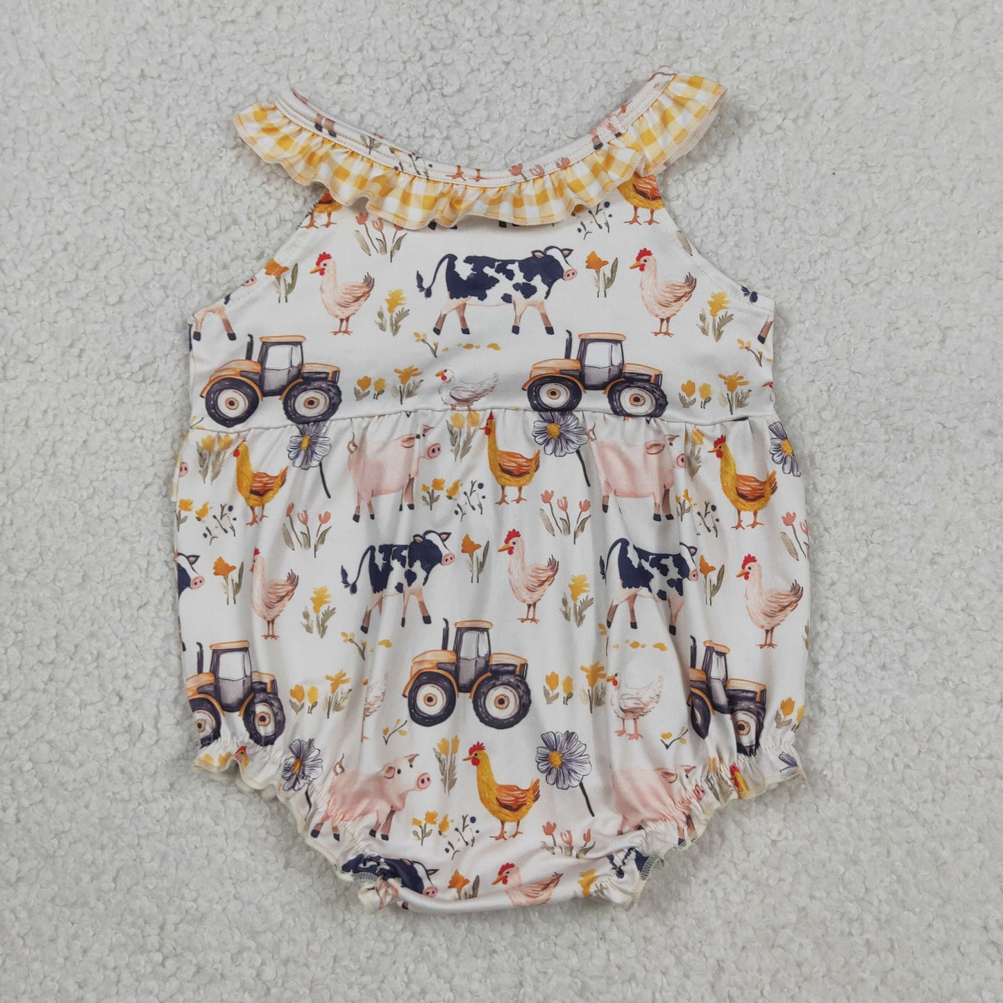Sibling Baby Girls Sleeveless Pigs Cows Tunic Ruffle Short Farm Clothes Set Rompers