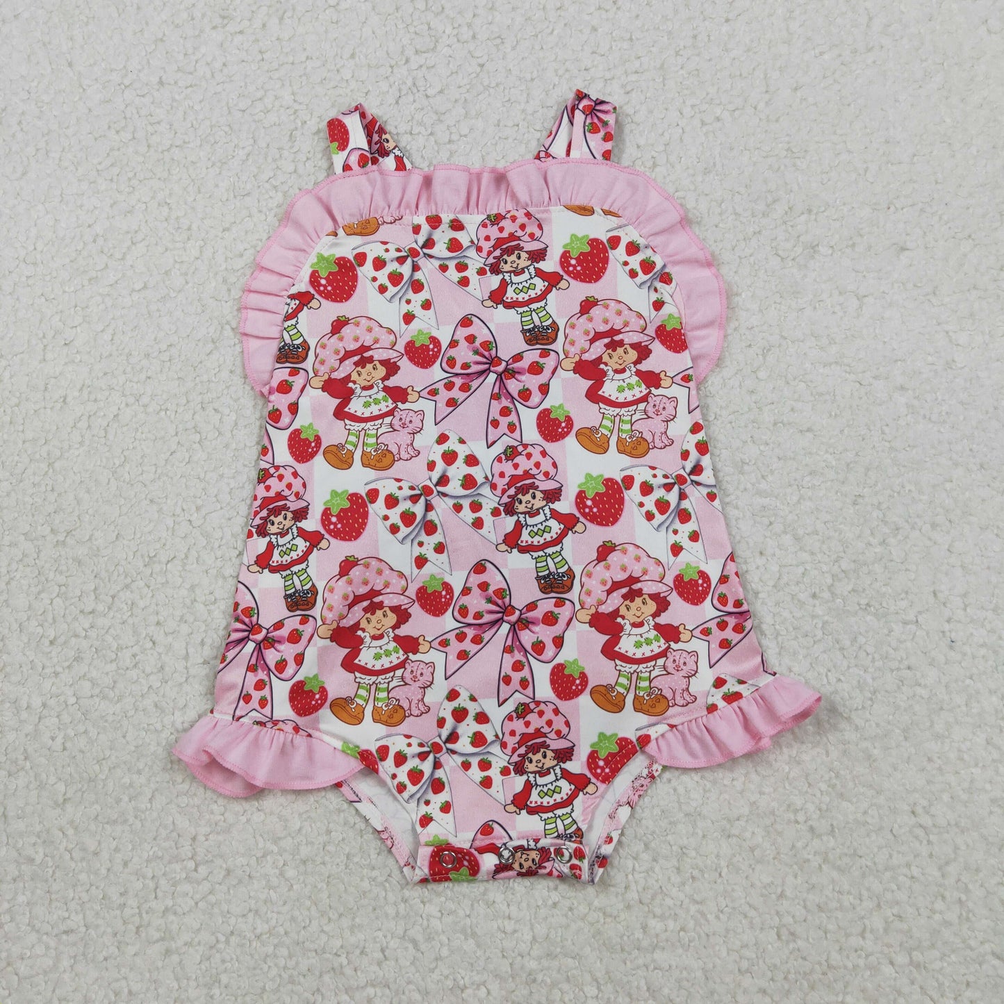 Sibling Baby Strawberry Girls Bows Tunic Ruffle Short Clothes Set Back Bow Rompers