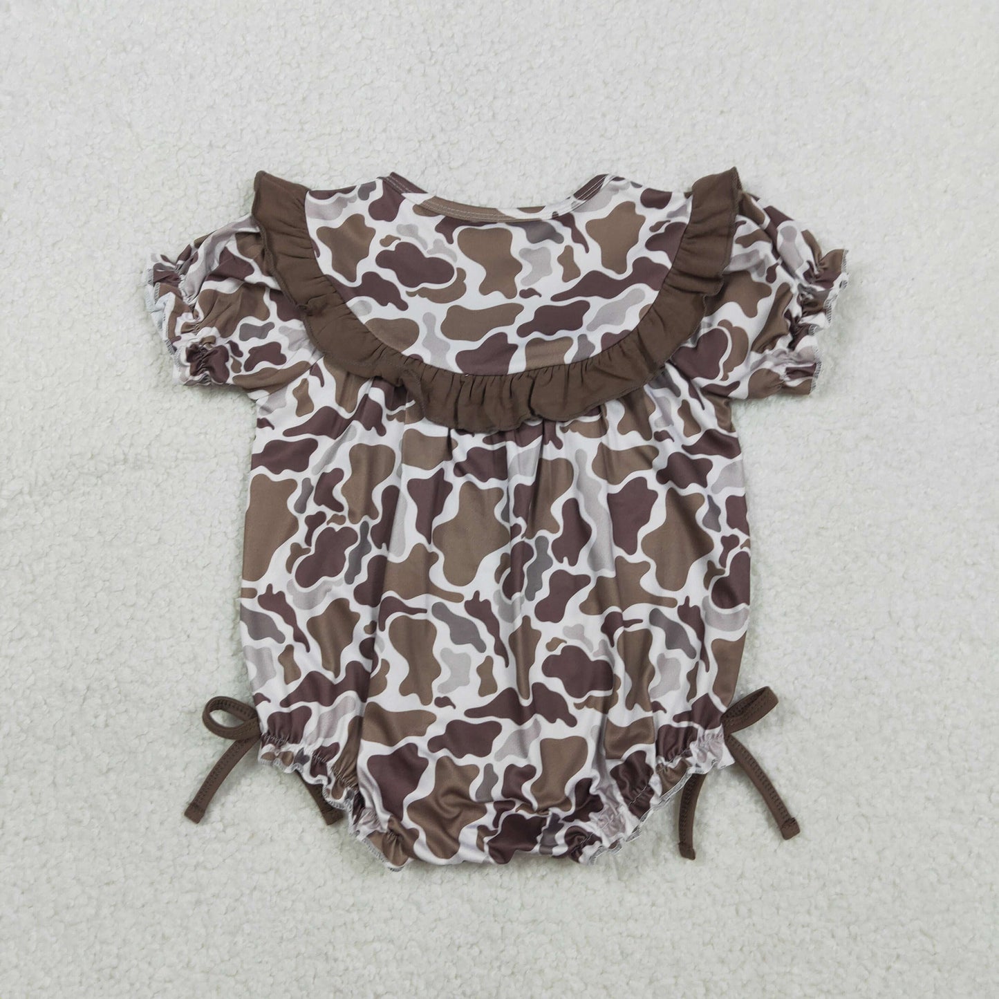 SR3888 Baby Girls Southern Brown Camo Emabroidery Mama's Bestie Ruffle Rompers