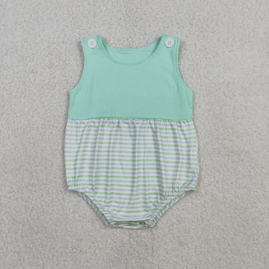 SR3894 Baby Boys Sleeveless Aqua Stripe Romper