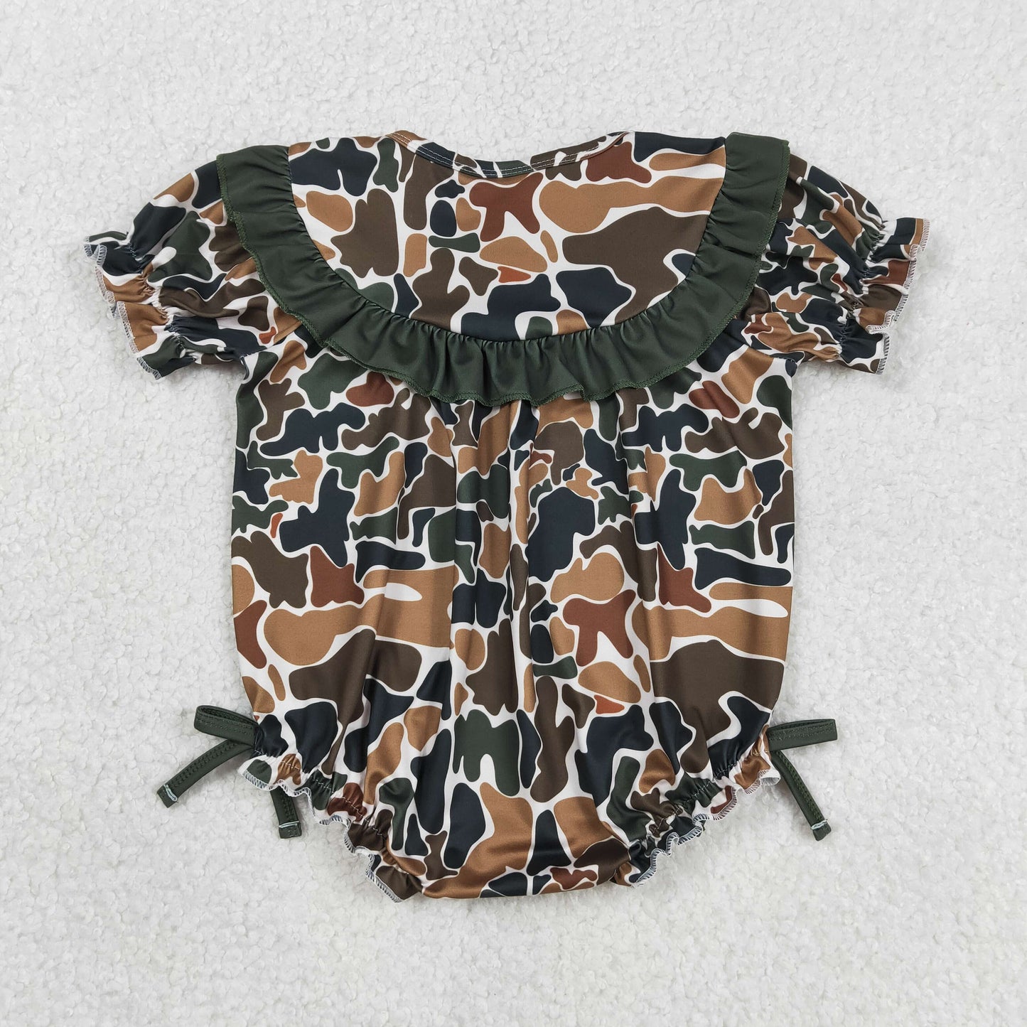 SR3916 Embroidery Daddy's Girls Southern Dark Brown Camo Ruffle Rompers