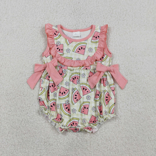SR3920 Baby Girls Sleeveless Flowers Watermelons Ruffle Romper
