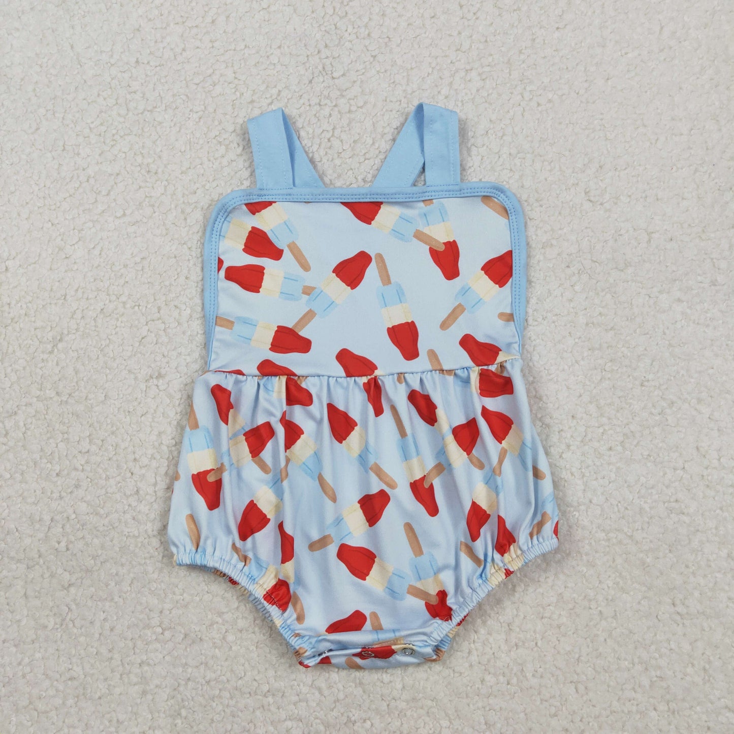 SR3923 Baby Boys Strap Red Blue Popsicle 4th of July Rompers