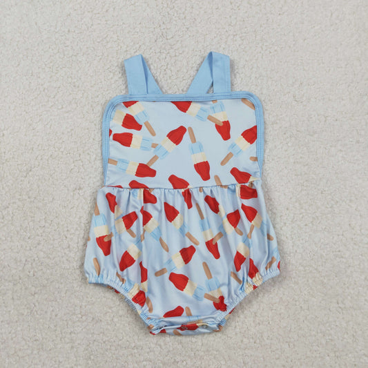 SR3923 Baby Boys Strap Red Blue Popsicle 4th of July Rompers