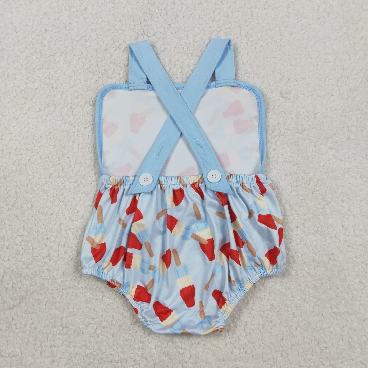 SR3923 Baby Boys Strap Red Blue Popsicle 4th of July Rompers