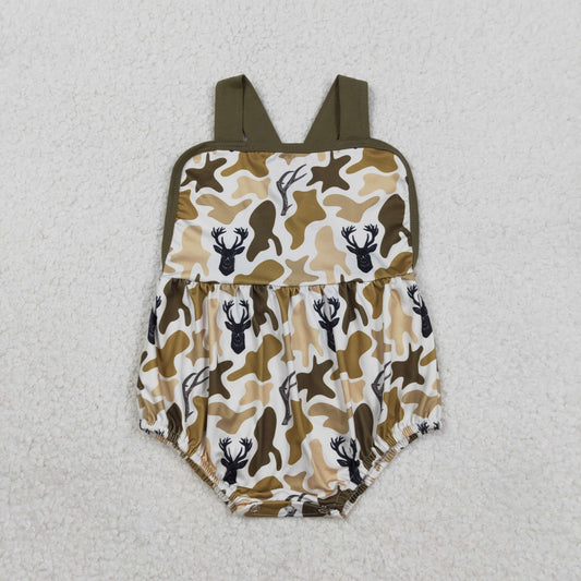 SR3924 Baby Boys Strap Southern Khaki Deer Camo Hunting Rompers