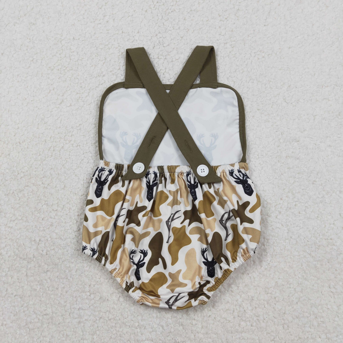 SR3924 Baby Boys Strap Southern Khaki Deer Camo Hunting Rompers