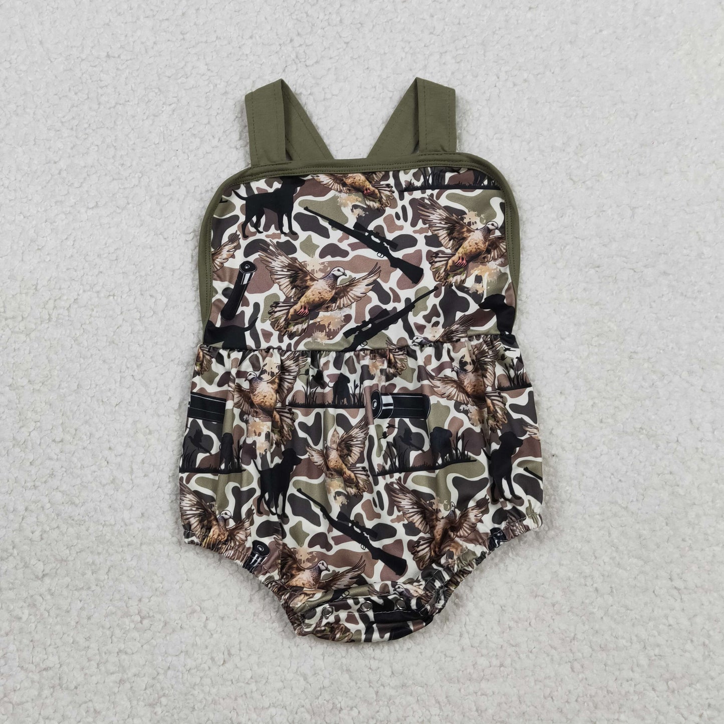Sibling Baby Boys Strap Southern Camo Hunting Rompers