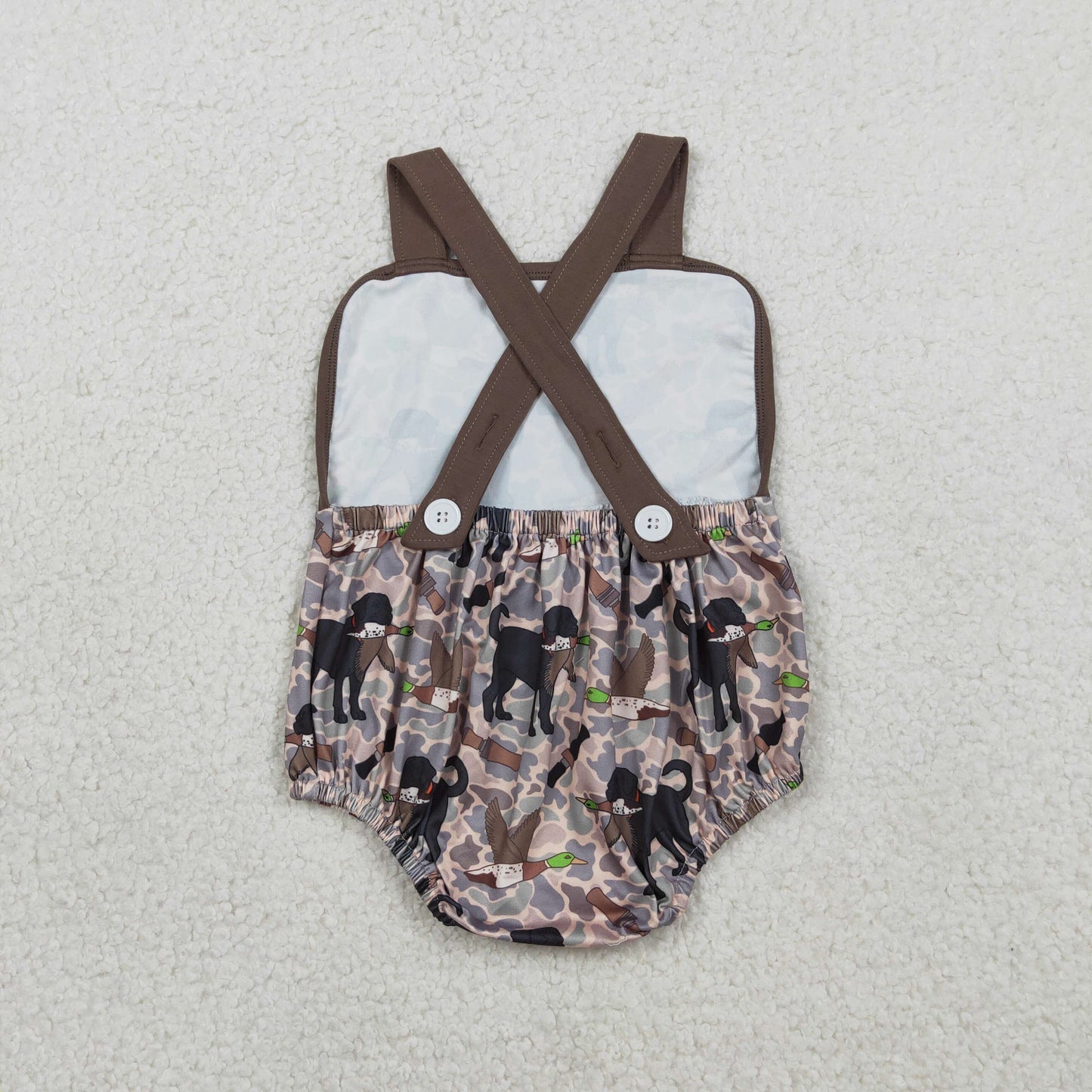Sibling Baby Boys Strap Southern Camo Hunting Rompers