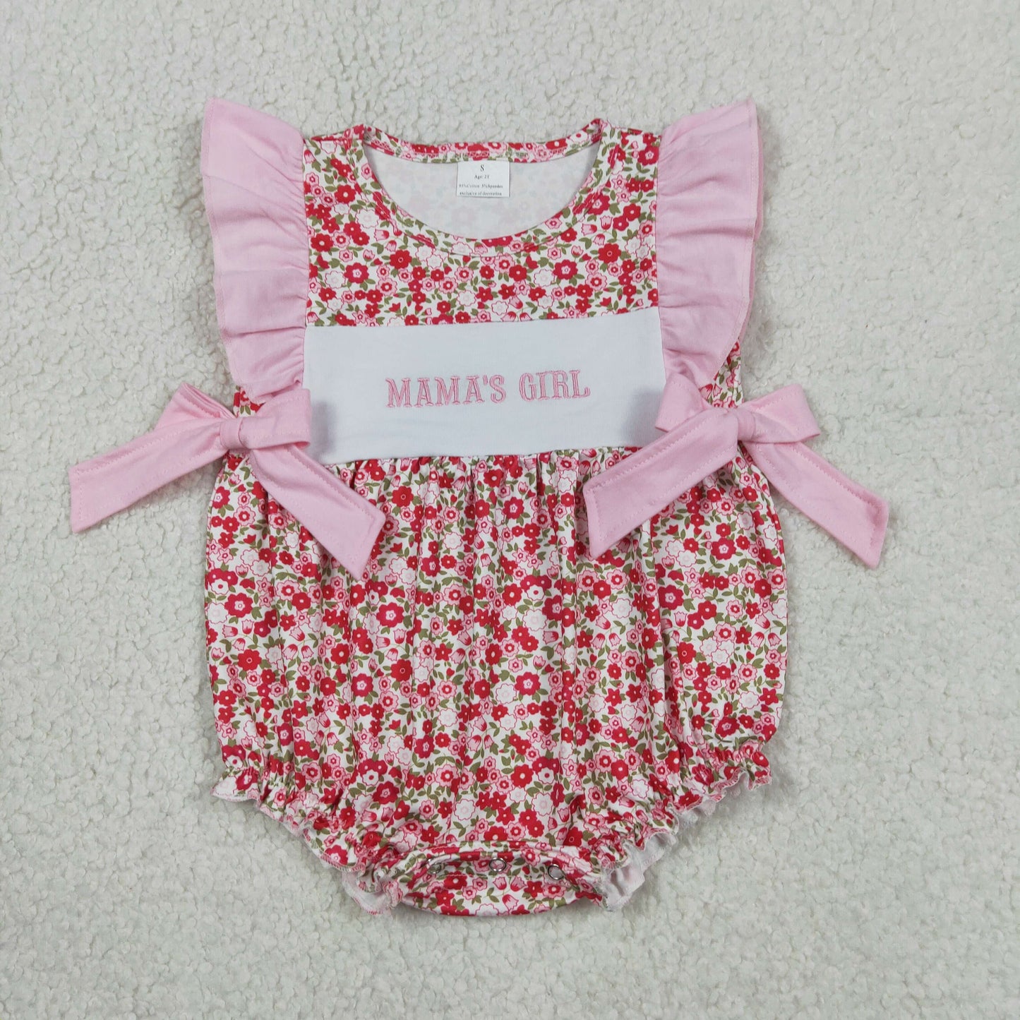 Sibling Embroidery Mama's Girl Flowers Tunic Ruffle Bummies Short Clothes Set Rompers