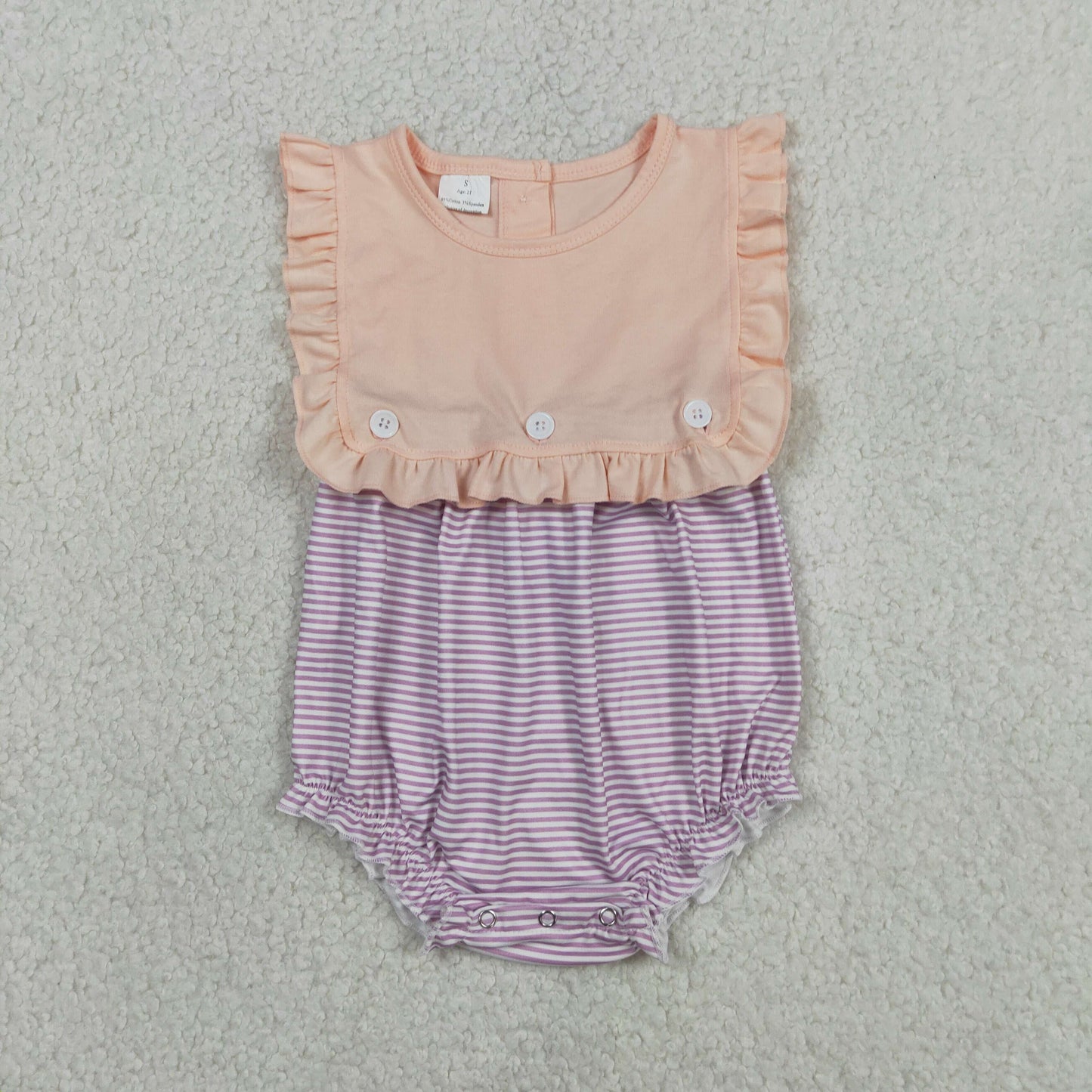 Sibling Baby Girls Sleeveless Purple Stripe 2 Pieces Knee Length Dress Rompers