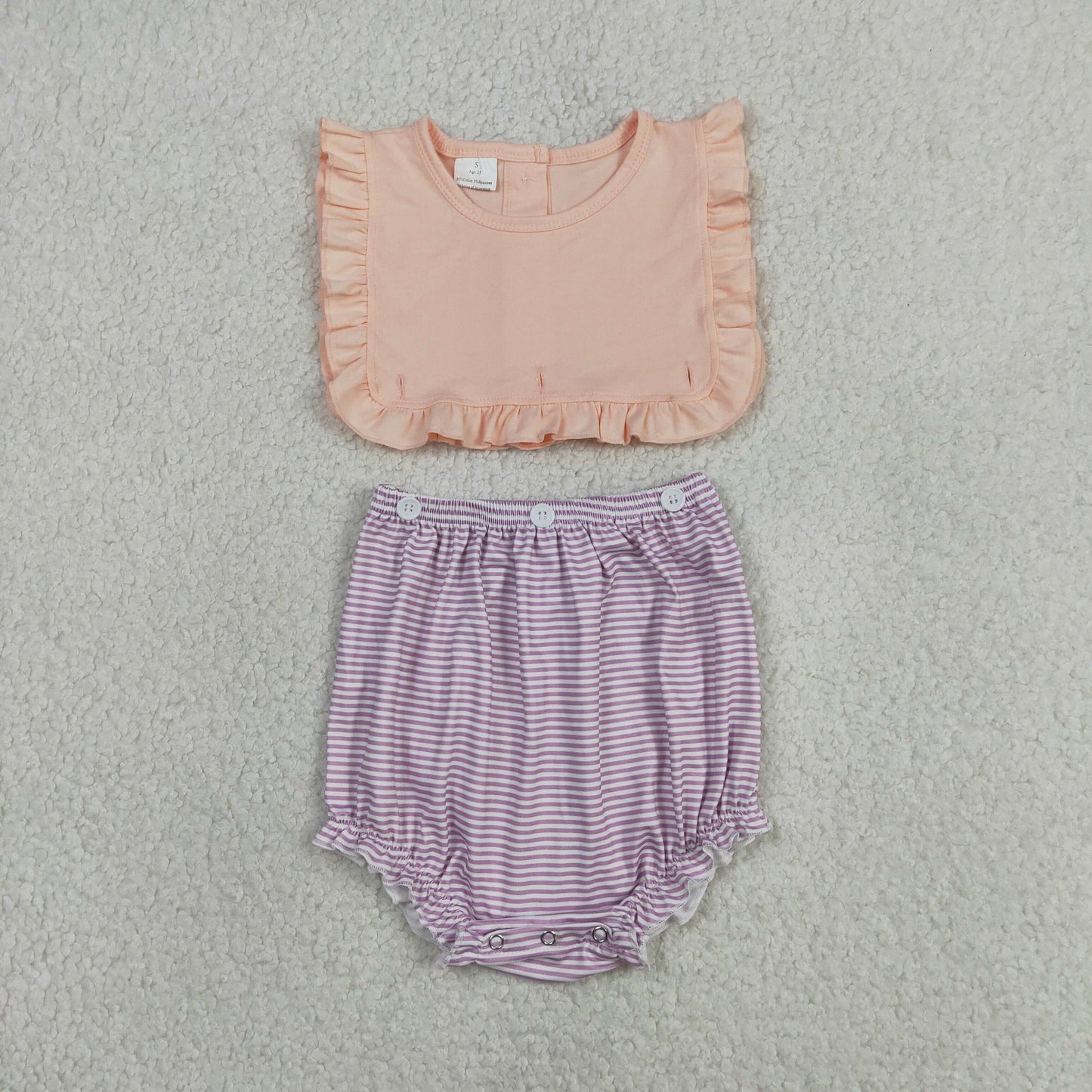Sibling Baby Girls Sleeveless Purple Stripe 2 Pieces Knee Length Dress Rompers
