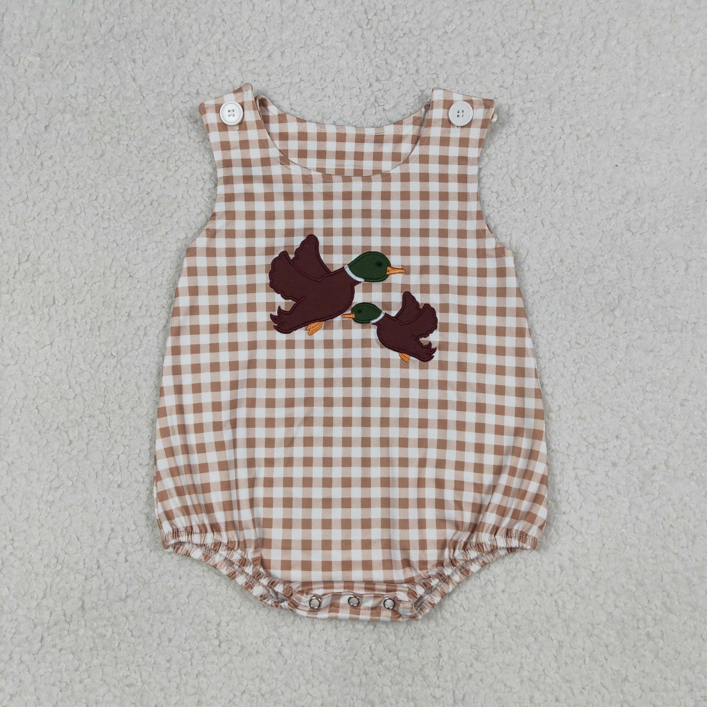 Sibling Baby Boys Embroidery Ducks Top Checked Short Hunting Clothes Set Rompers