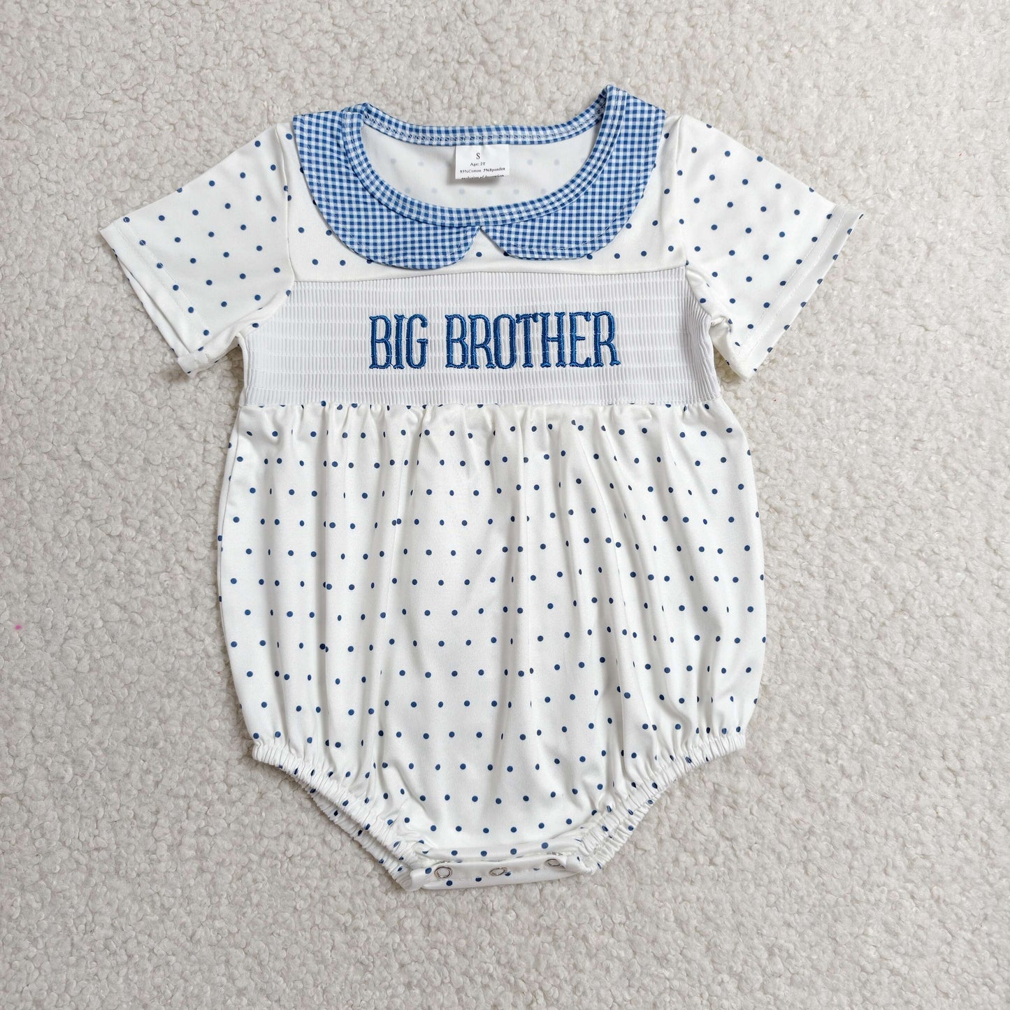 Sibling Smocked Little Sister Brother Baby Kids Short Sleeve Polka Dots Rompers