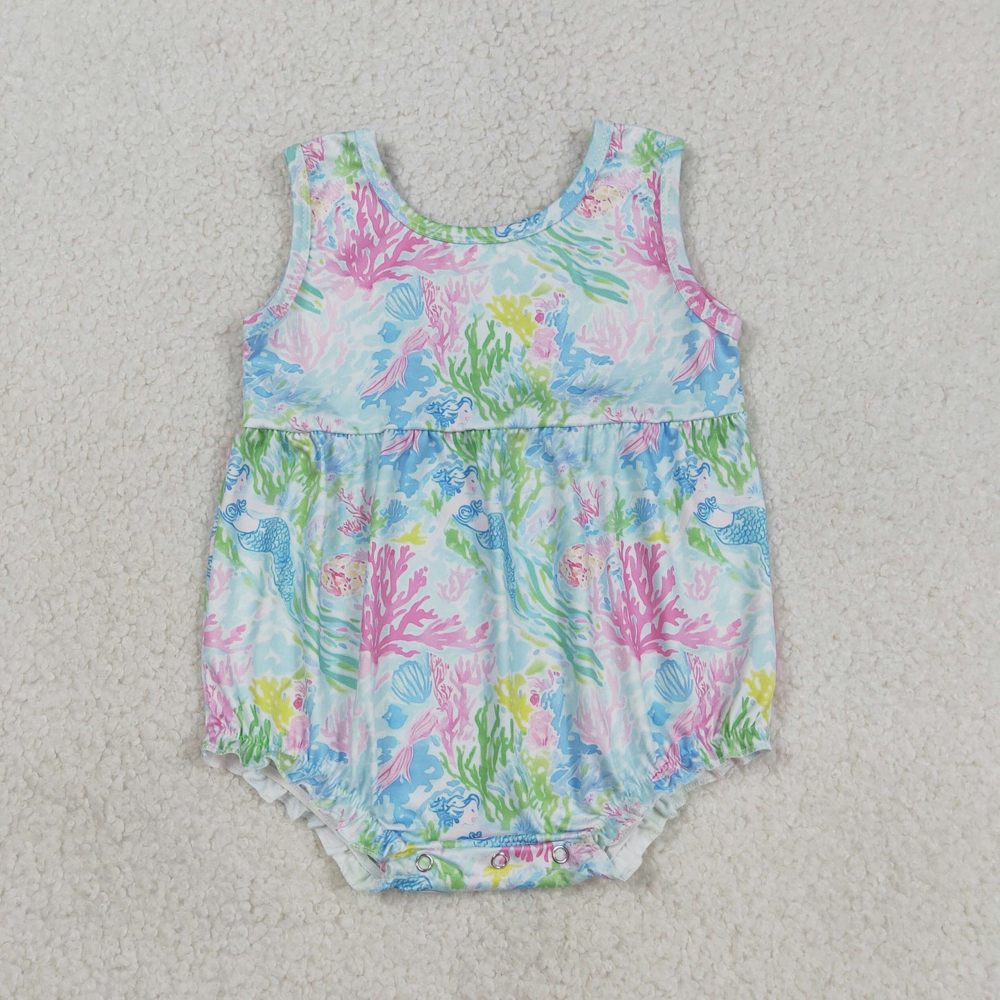 Sibling Baby Girls Sleeveless Colorful Sea Plants Knee Length Dress Rompers