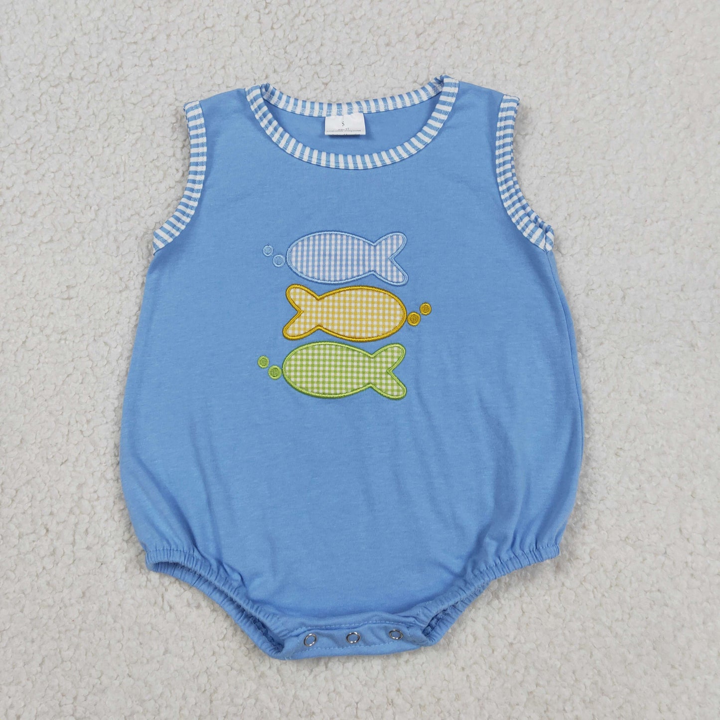 Sibling Baby Kids Embroidery Fishes Top Stripe Short Hunting Clothes Set Rompers