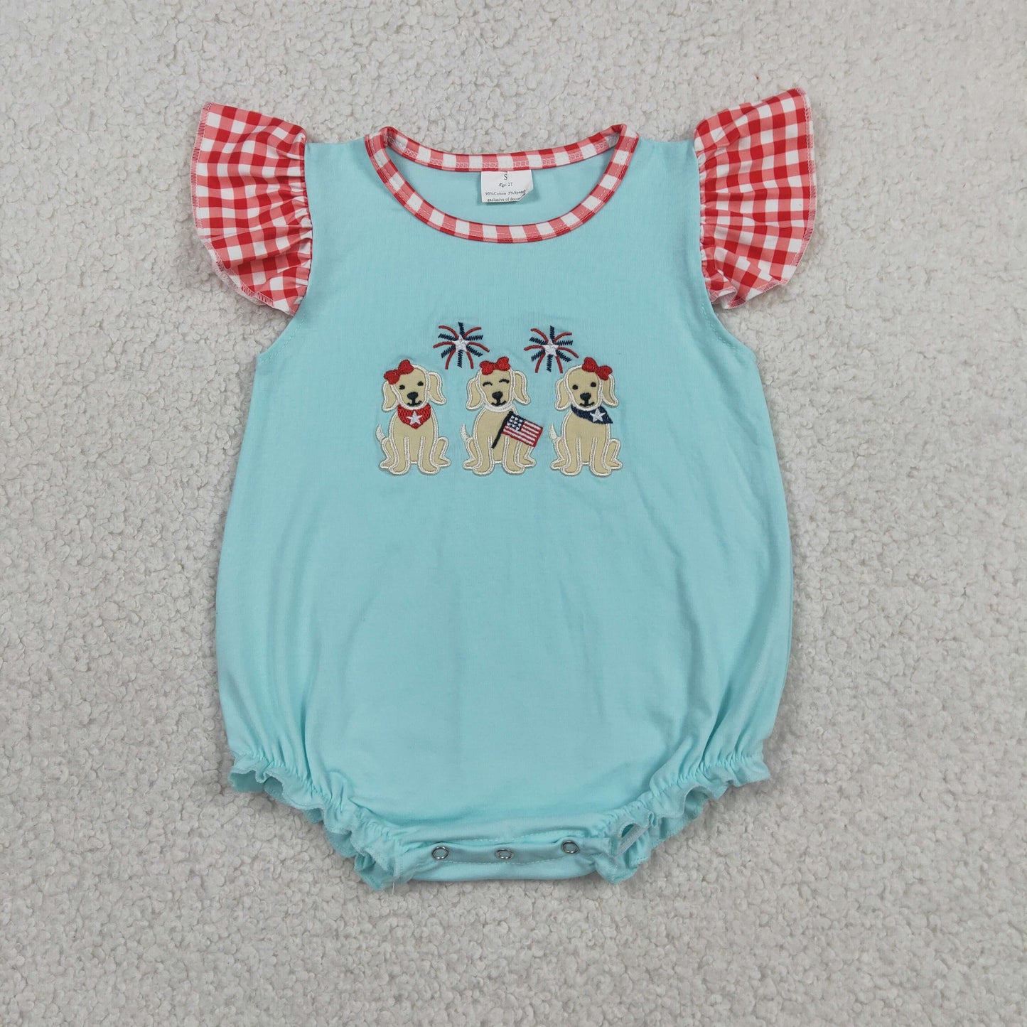 Sibling Baby Kids Embroidery Dogs Flags Shirt Shorts 4th of July Clothes Set Rompers