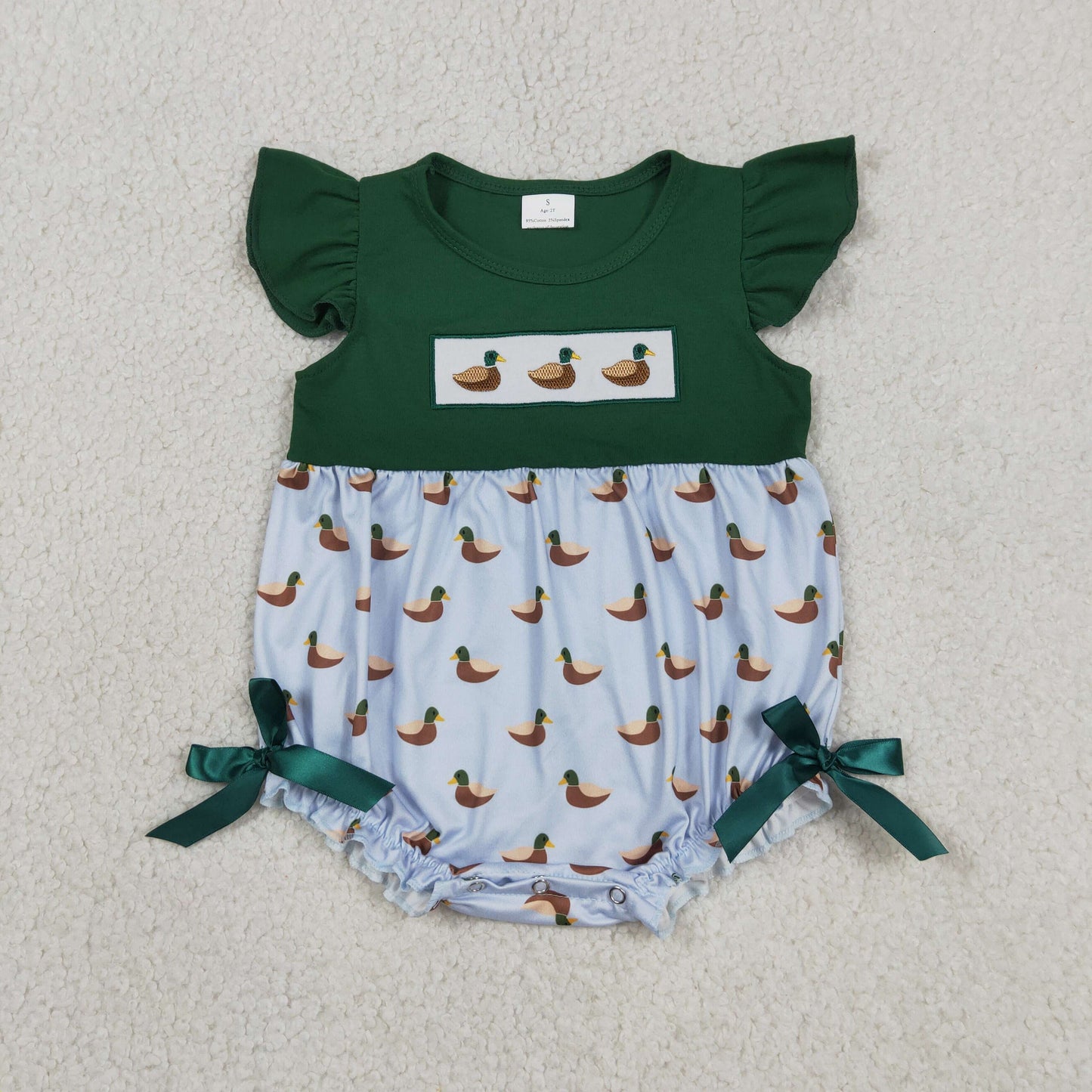 Sibling Baby Boys Girls Green Ducks Hunting Rompers