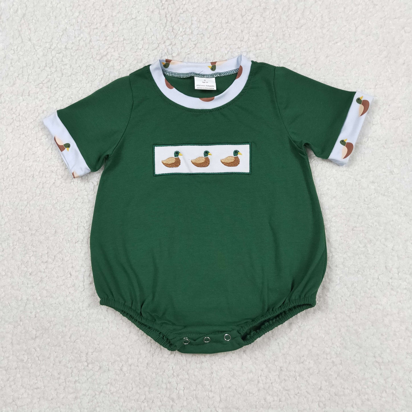 Sibling Baby Boys Girls Green Ducks Hunting Rompers