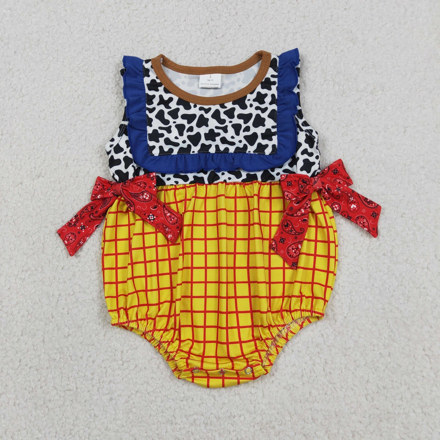 Sibling Baby Kids Cow Print Yellow Checked Cartoon Rompers