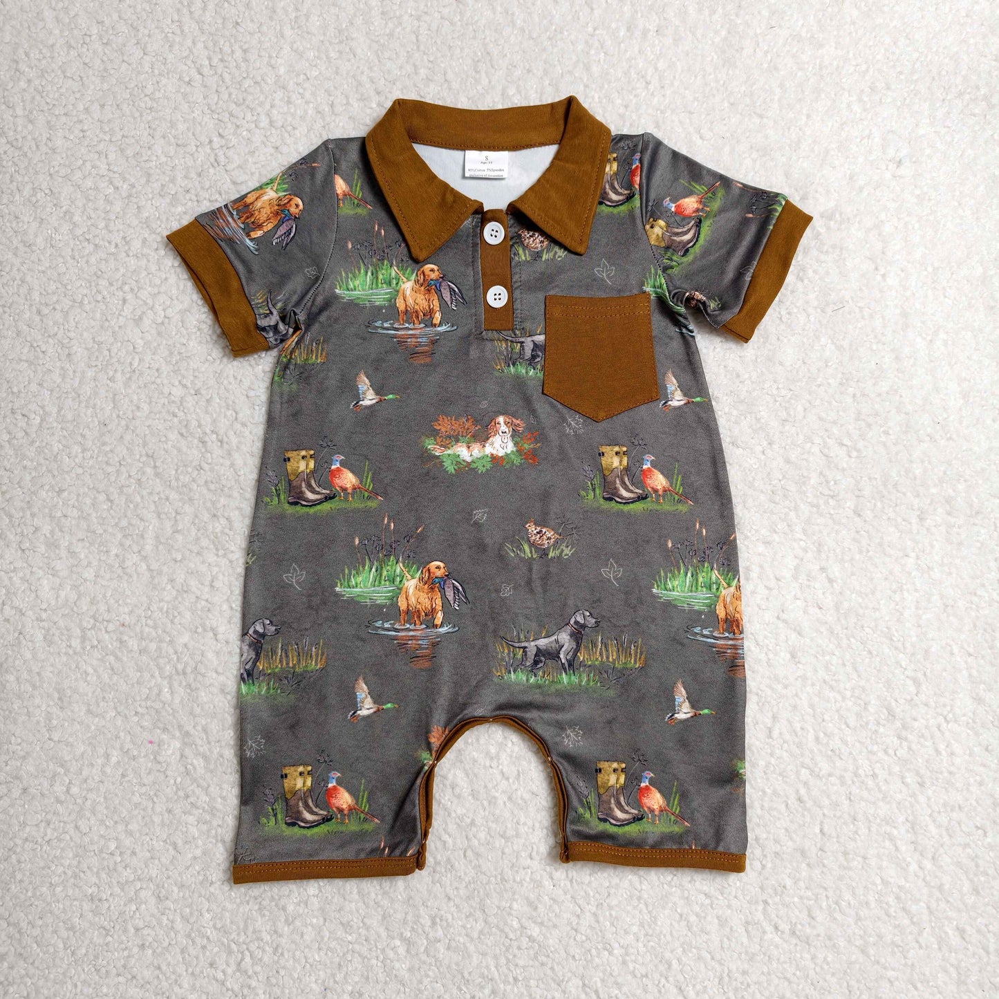 Sibling Baby Boys Dogs Fishes Button Polo Top Short Hunting Clothes Set Rompers