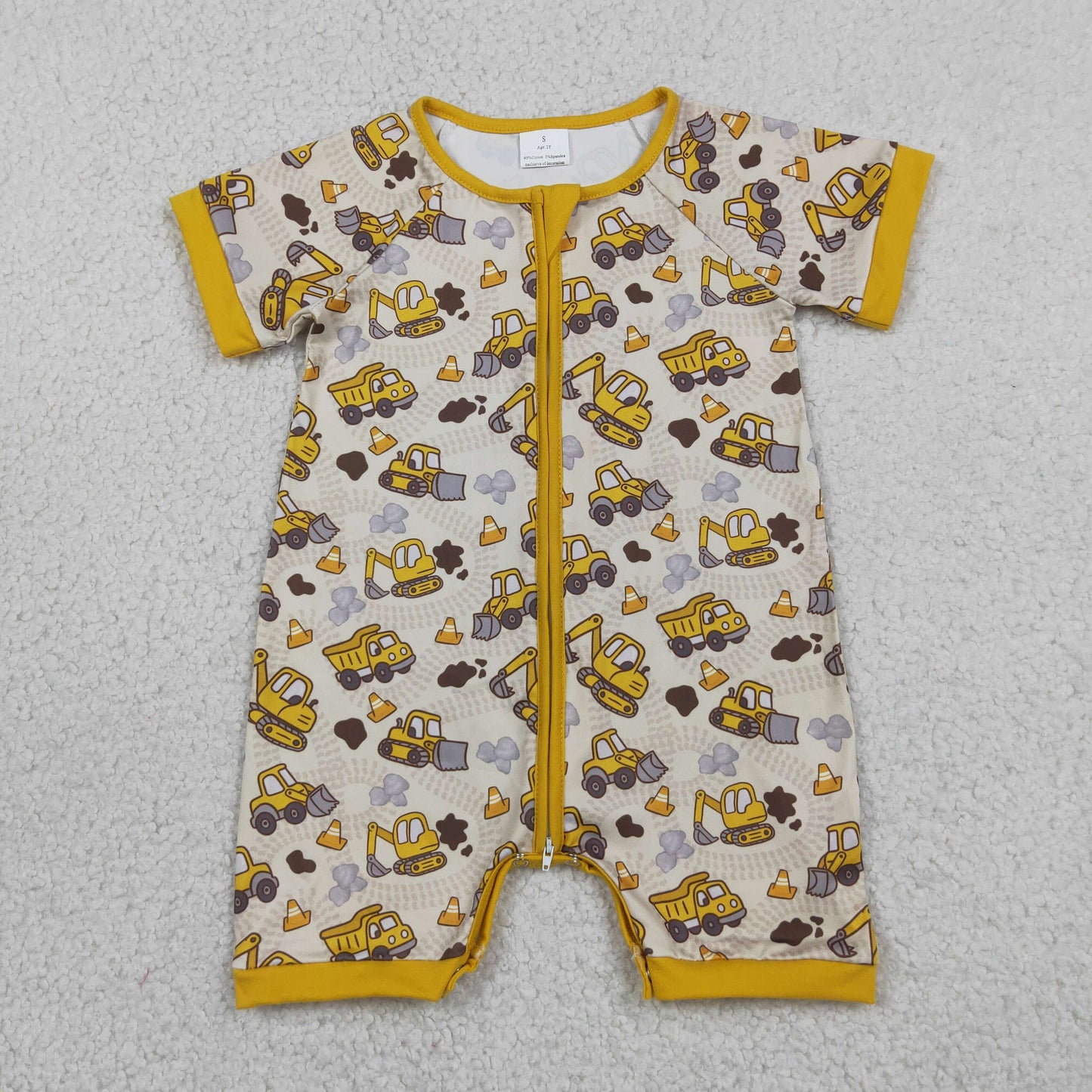 Sibling Baby Boys Excavators Tools Button Polo Shirts Top Zip Rompers