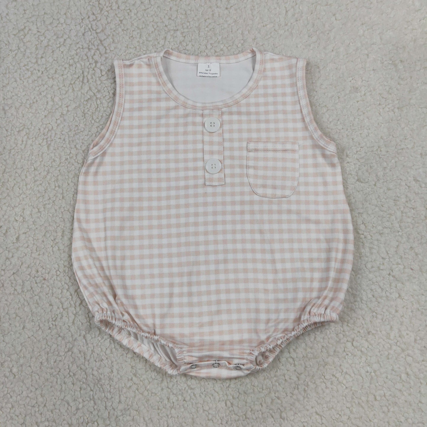 Sibling Baby Boys Sleeveless Colorful Checked Button Pocket Rompers