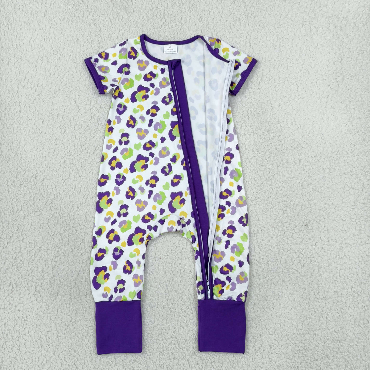Sibling Baby Girls Mardigras Leopard Ruffle Pajamas Set Dress Zip Rompers