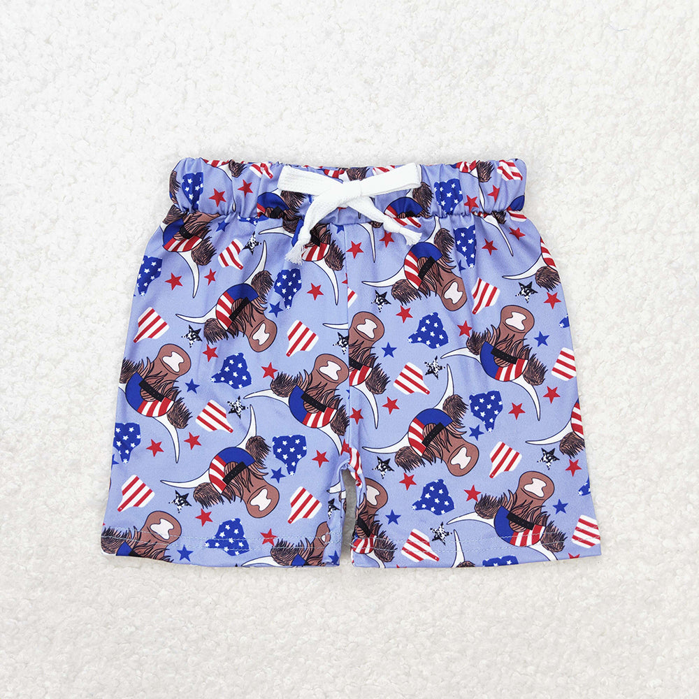 SS0204  baby boy 4th of July patriotic highland cow summer shorts
